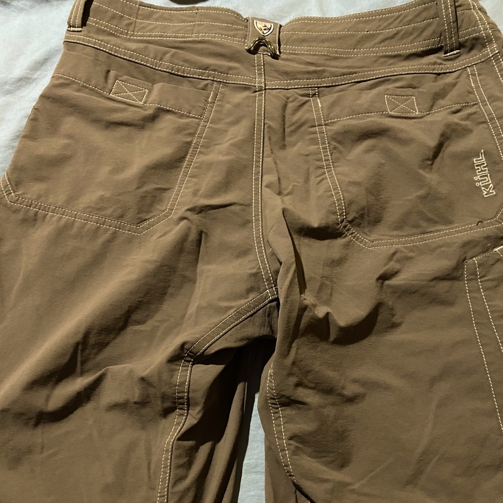 Kuhl stretch cargo shorts hiking green brown 34